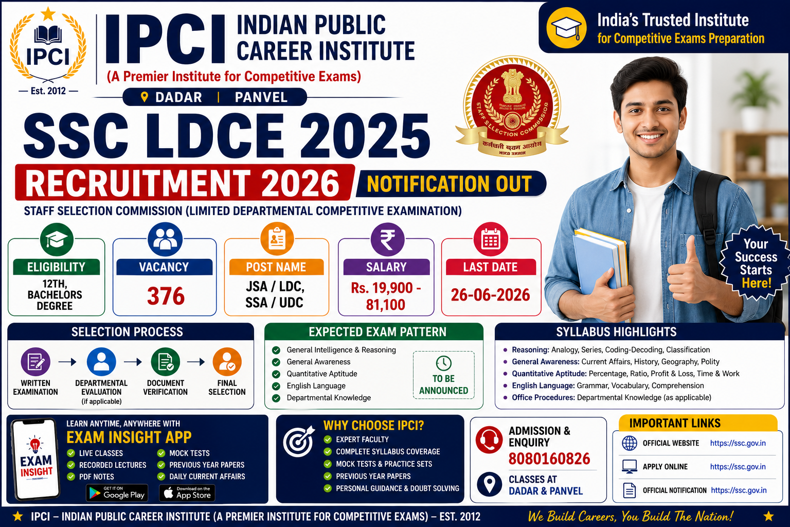SSC LDCE 2025 Recruitment 2026 Notification Out – Apply Online for 376 JSA, LDC, SSA & UDC Posts | Exam Insight