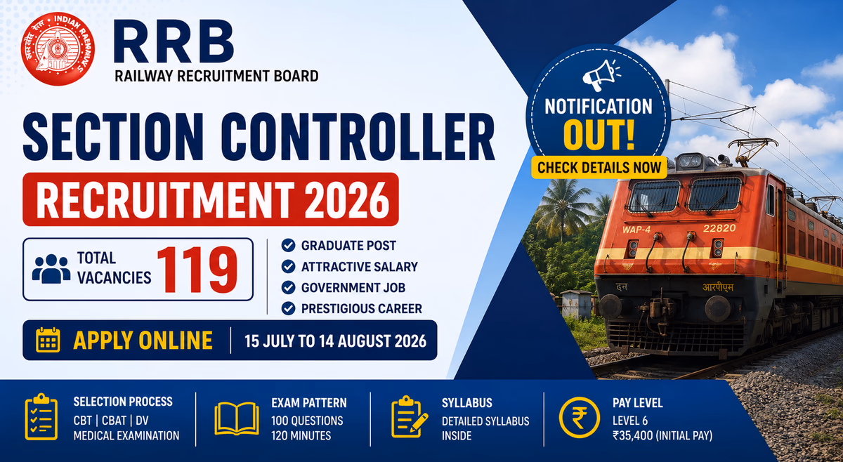 RRB Section Controller Recruitment 2026 Notification Out for 119 Vacancies,