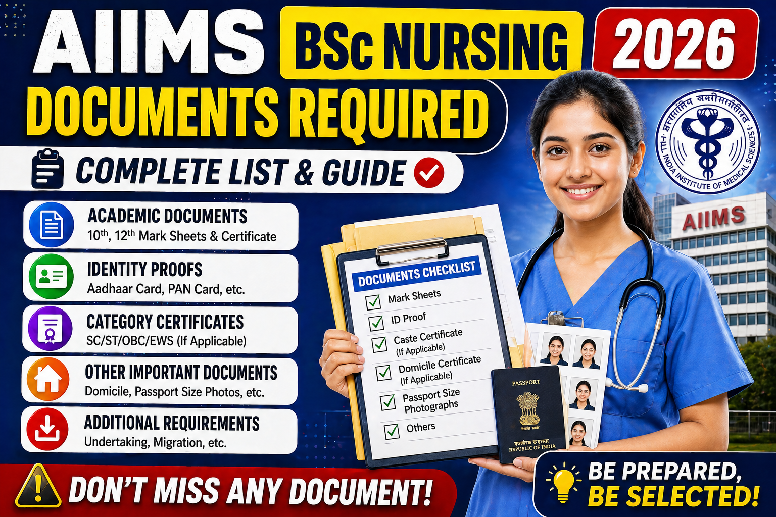 AIIMS BSc Nursing 2026 Documents Required