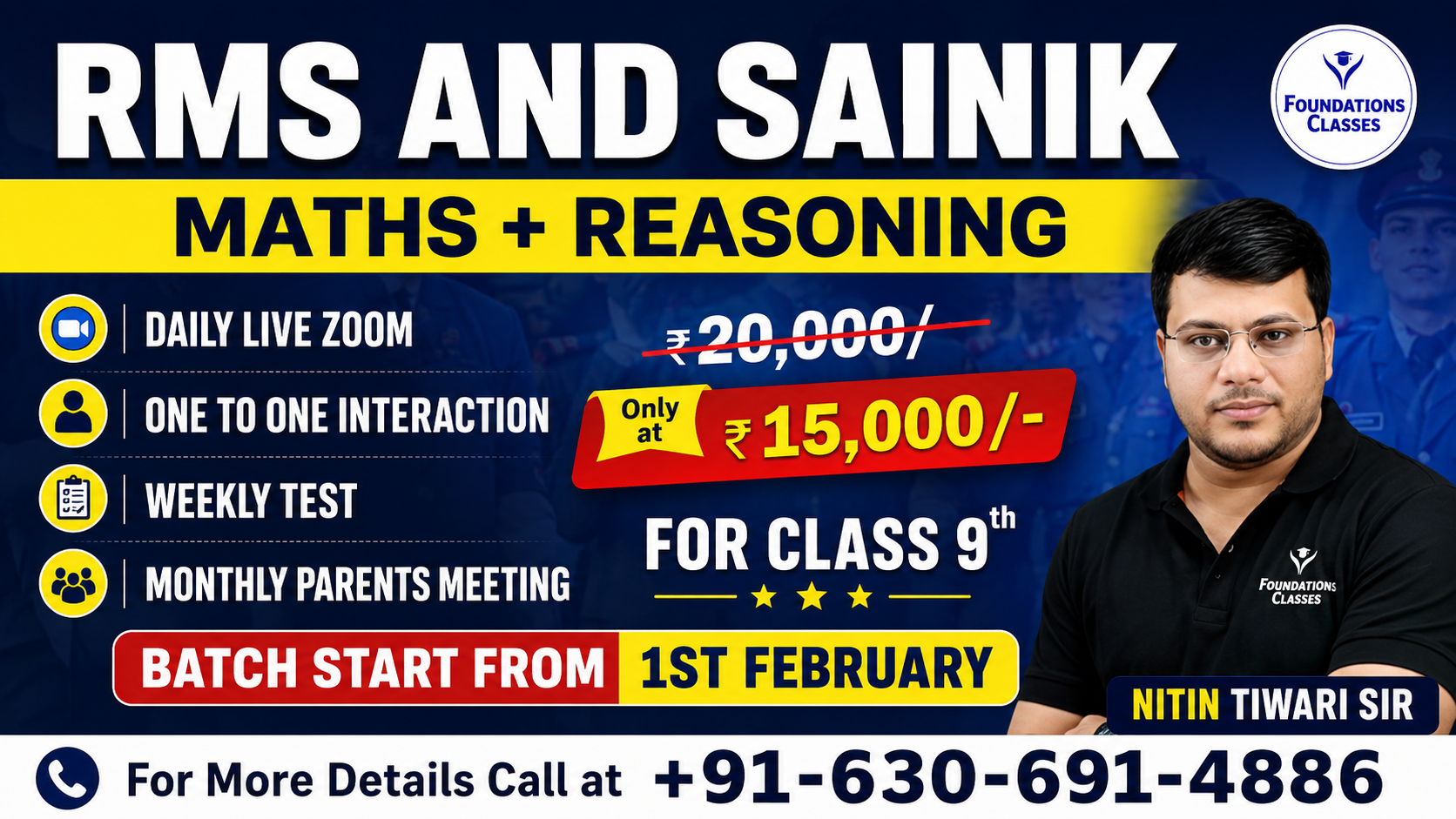 RMS & Sainik Class 9th Maths + Reasoning Batch