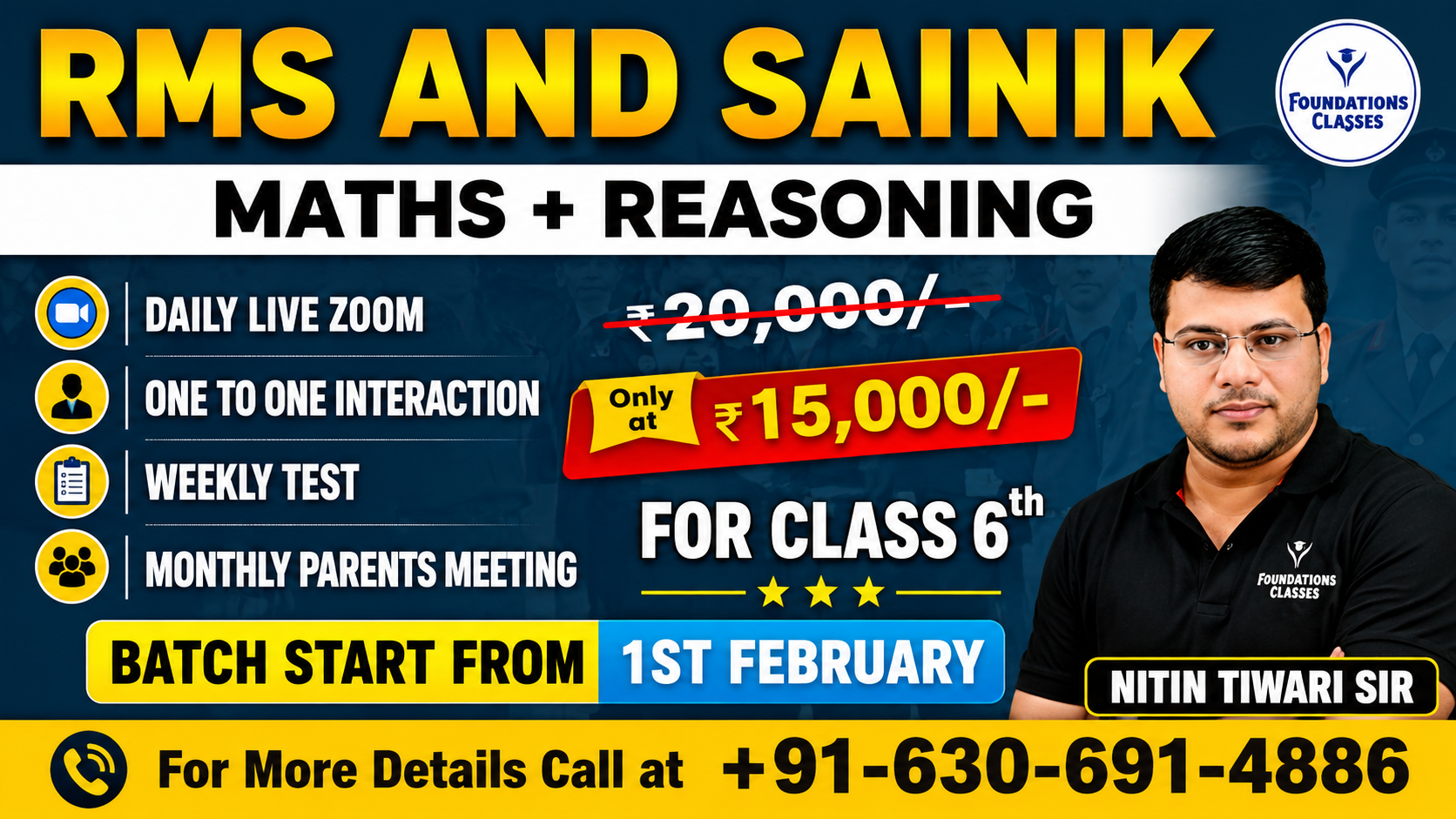 RMS & Sainik Class 6th Maths + Reasoning Batch